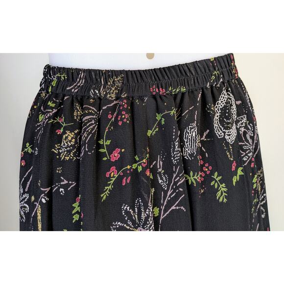 VTG Orvis A-Line Skirt Size XL Black Red White Floral Sheer Flowy Dressy Career - Picture 6 of 9